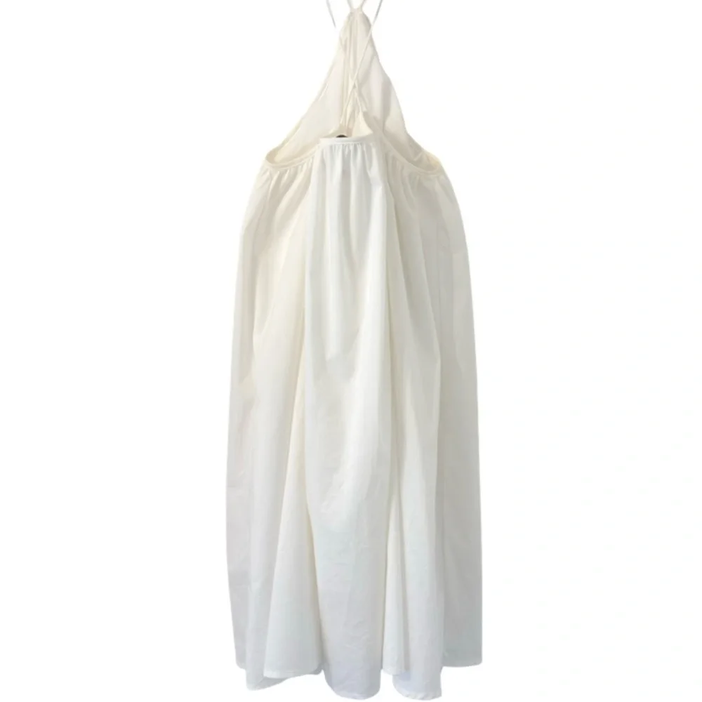 AMYLYNN Poplin Halter Swing Mini Dress in White Size M